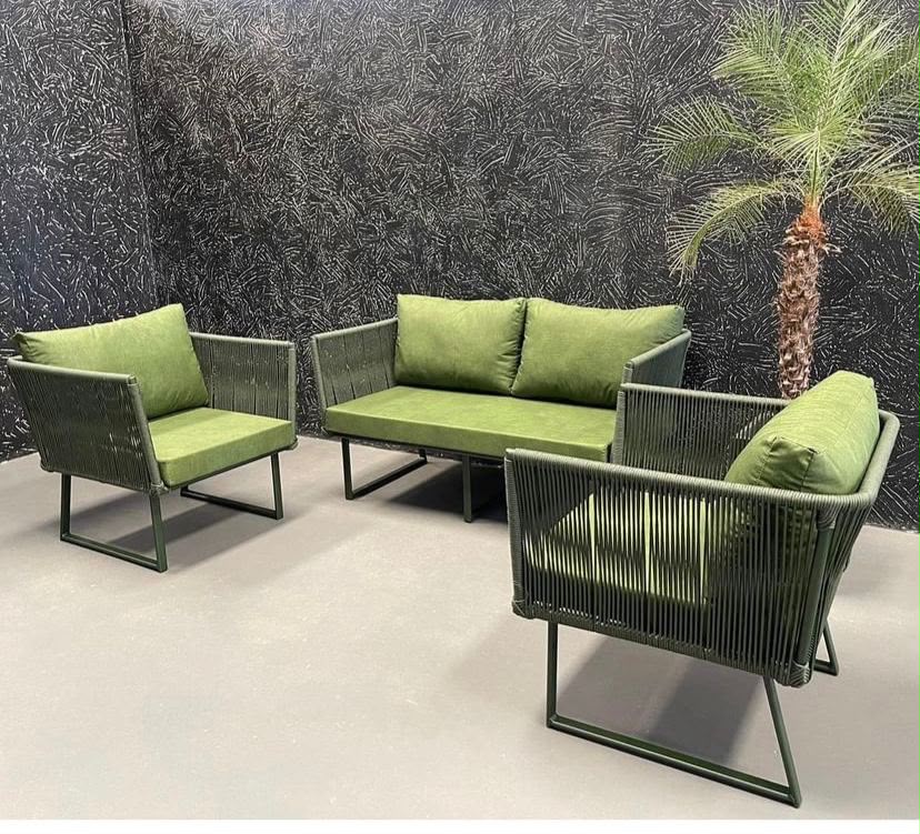 Conjunto de Sofá Stanley e Poltronas em Corda Náutica Verde
