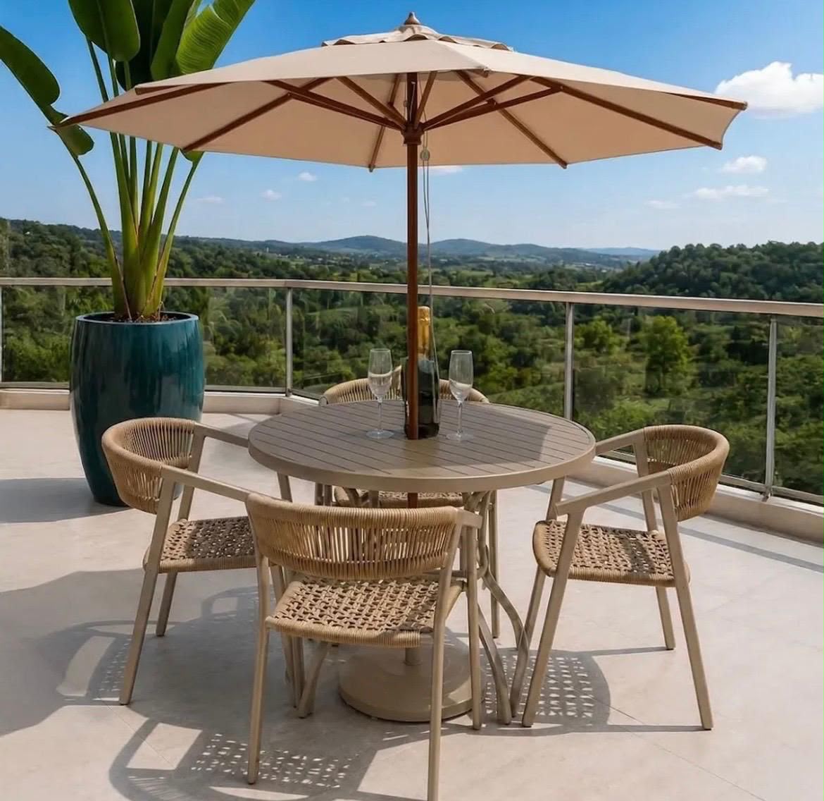 Conjunto de Jardim com 4 Cadeiras jade, Mesa e Ombrelone